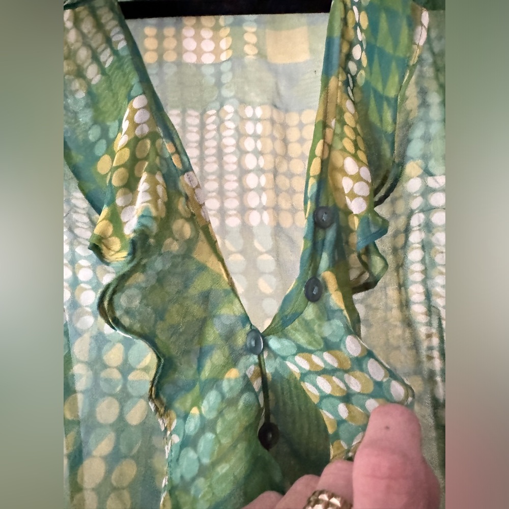 Richard Malcom Silk Ruffle Button-Up Blouse - image 5